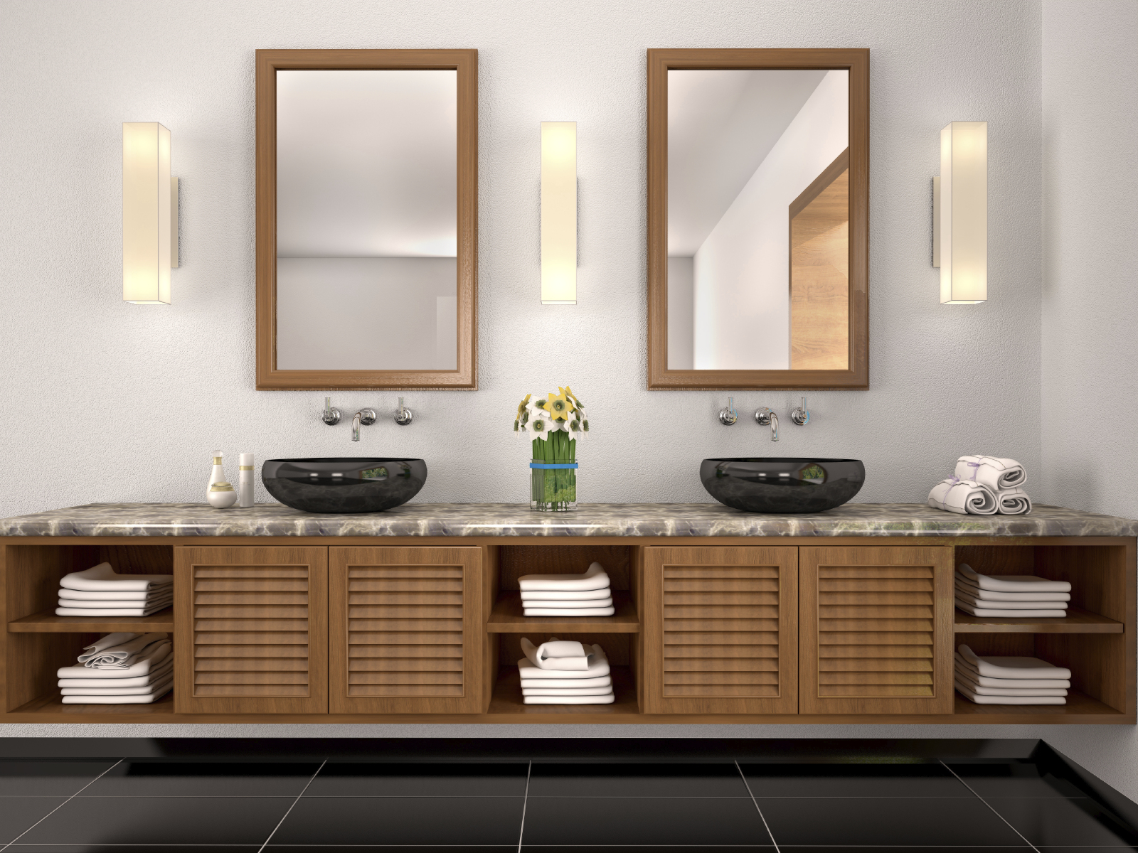 3d Illustration Of Double Sink In The Bathroom Mediterranean Sty