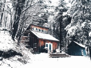 cabin home in winter