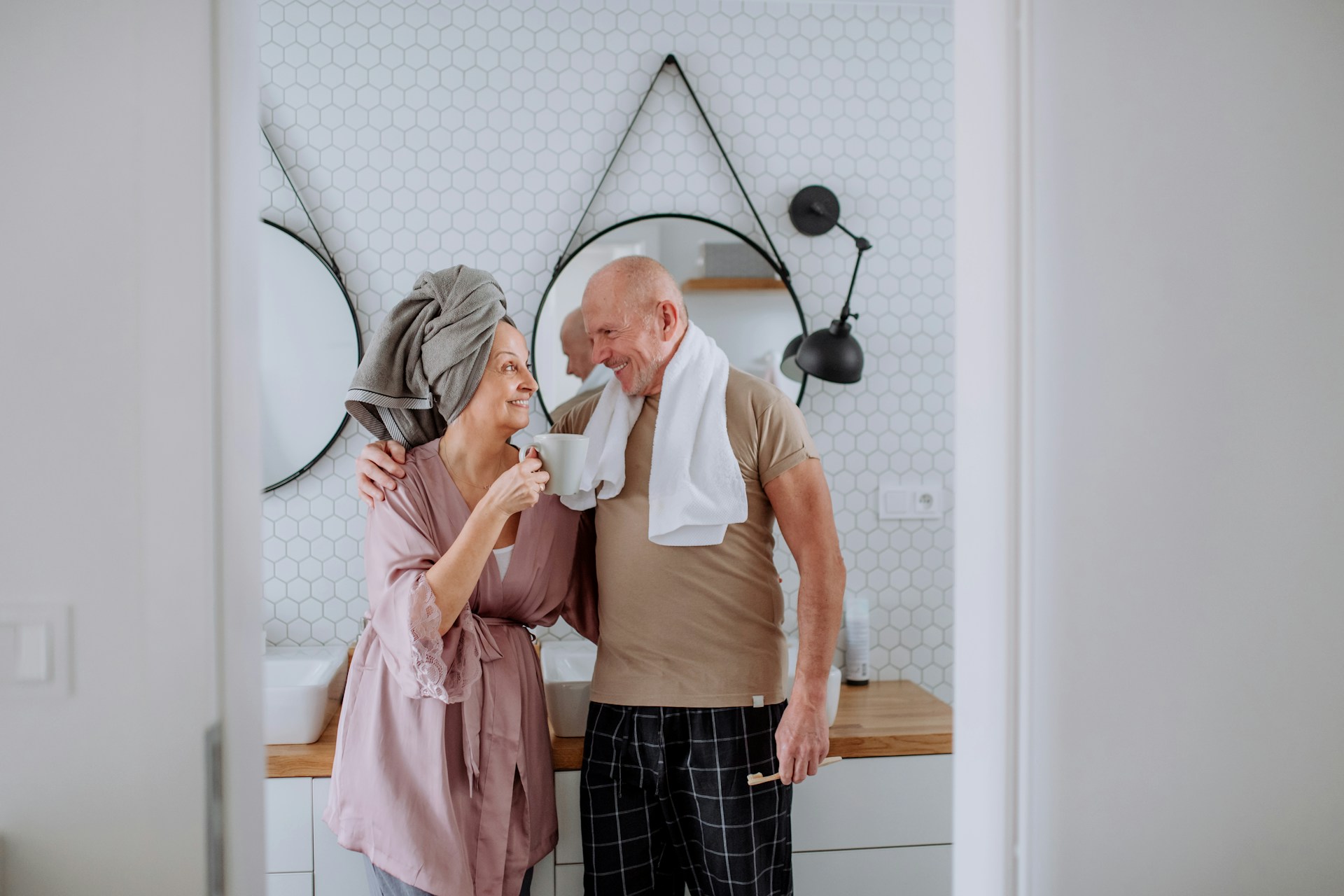 old man and woman happy